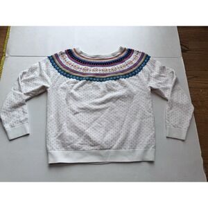Talbots Vintag  White Rainbow Fair Isle Polka Dot Boat Neck Sweater Size Large P